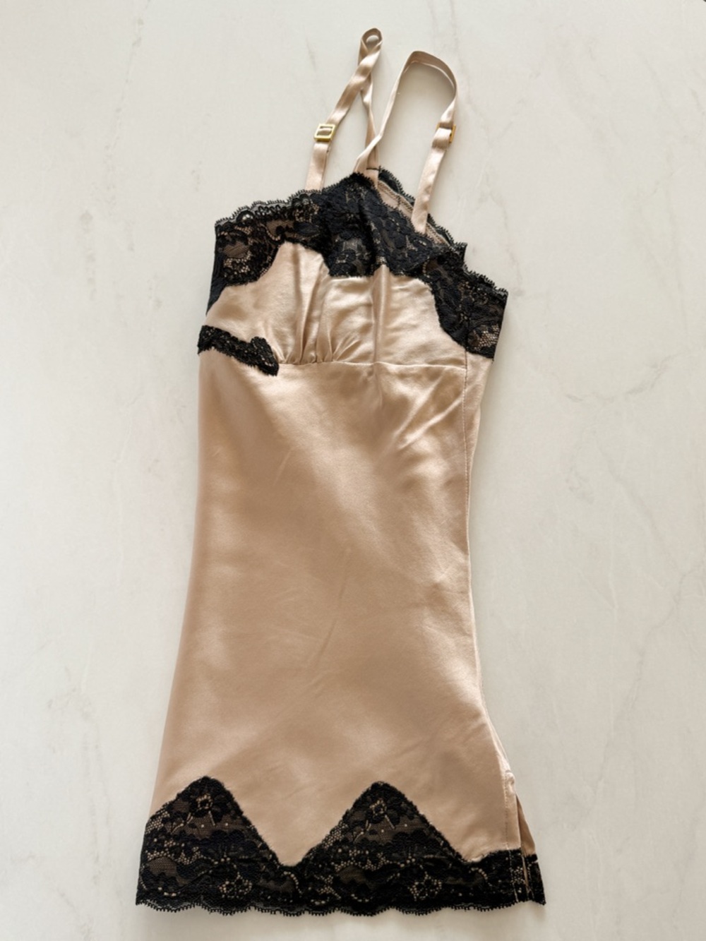 Express Design Studio Silk Camisole Top S Champagne Beige Black Lace Trim Y2K - Picture 9 of 11